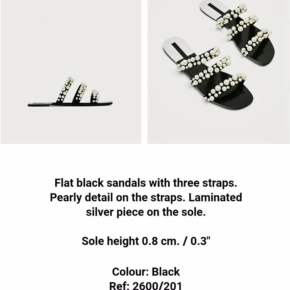 NWT Zara Flat Sandals with pearl embellished straps - Picture 8 of 17